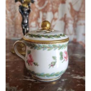 PORCELAINE DE SEVRES XVIIIe POT À JUS SERVICE ROSES ET FEUILLAGE LOUIS XVI