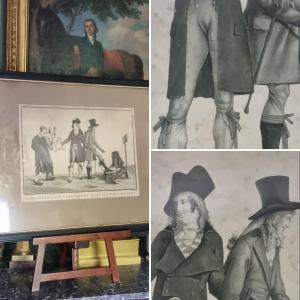 Jean François BOSIO AQUATINTE EPOQUE DIRECTOIRE INCROYABLES ET MERVEILLEUSES GRAVURE MONACO