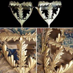 Pair Of Gilded Sheet Metal Wall Sconces, Circa 1970, Chevets