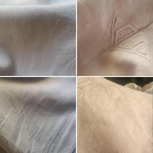GRANDE NAPPE DE FIL DE LIN DAMASSÉ VERS 1900 410 cm  x 174 cm