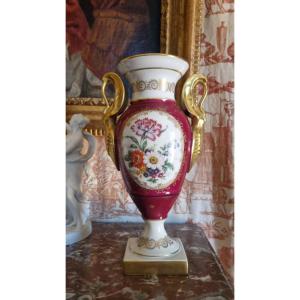 Limoges Porcelain Vase, Empire Style, In Perfect Condition, H 32.5 Cm