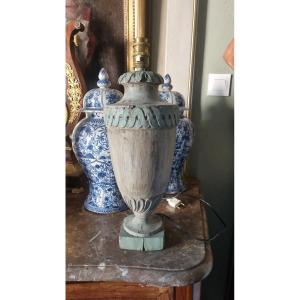 PIED DE LAMPE EN BOIS SCULPTÉ PEINT EPOQUE FIN XVIIIe DEBUT XIXe LOUIS XVI