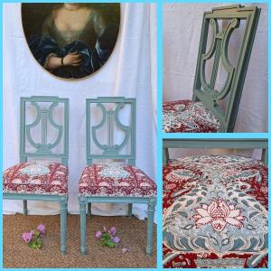PAIRE DE CHAISES LYRE STYLE LOUIS XVI TISSU BRAQUENIÉ
