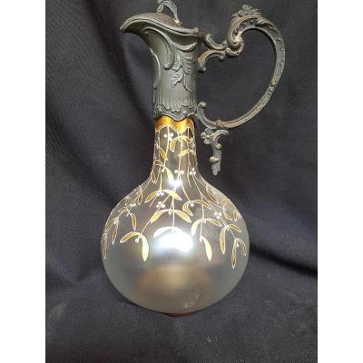 AIGUIÈRE ART NOUVEAU VERRE ÉMAILLÉ PICHET CARAFE