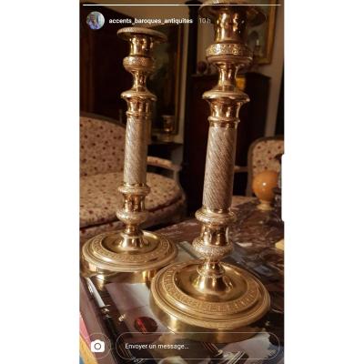 Pair Of Gold Bronze Candle Holders Empire Period Early XIX