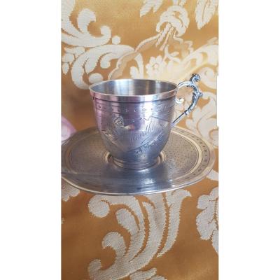 Solid Silver Cup And Saucer Napoleon III Minerve Punch