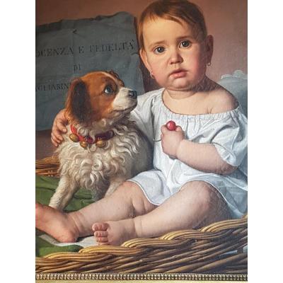 Giovanni PAGLIARINI Innoncence et Fidélité ENFANT CHIEN CAVALIER KING CHARLES FERRARA TRIESTE