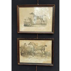 Carle Vernet Two Engravings Horses Lithography Engraving Prints