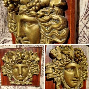 TÊTE  MASQUE DE BACCHUS JEUNE DYONISOS AMPELOS BRONZE 