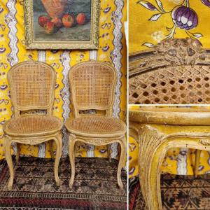 Pair Of Louis XV Style Chairs Two Caned Chairs With Cane Bottom