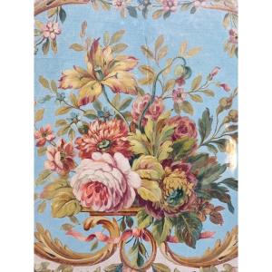 BOUQUET DE FLEURS HUILE SUR TOILE CARTON POUR TAPISSERIE PROJET ÉPOQUE NAPOLÉON  III 