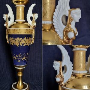 Locre Paris Porcelain Spindle Vase Empire Period / Charles X Sphinges