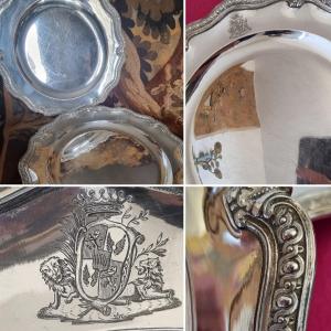 Odiot A Paris - Pair Of Dishes In Sterling Silver Poincon Minerve Armorie Coat Of Arms 19th Napol