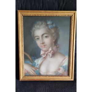 PORTRAIT AU PASTEL FEMME XVIIIe POMPADOUR ECOLE DE BOUCHER