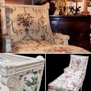 Broken Duchess Louis XVI Style BraqueniÉ Fabric Bergere Rest Chair Bed
