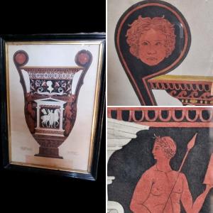 Gouache XIX Etruscan Vase With Rollers Spirit Of Grand Tour Al Antique
