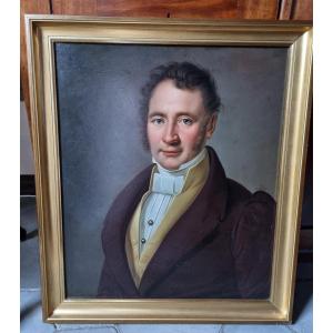 PORTRAIT D'HOMME VERS 1820 HUILE EMPIRE RESTAURATION XIXe