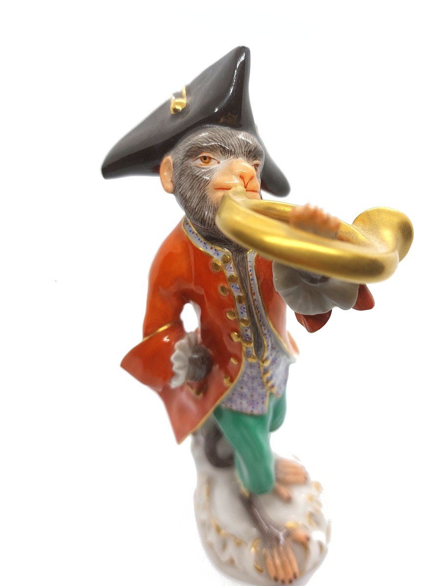 Monkey Musician Figurine "horn Player" By The Meissen Manufacture