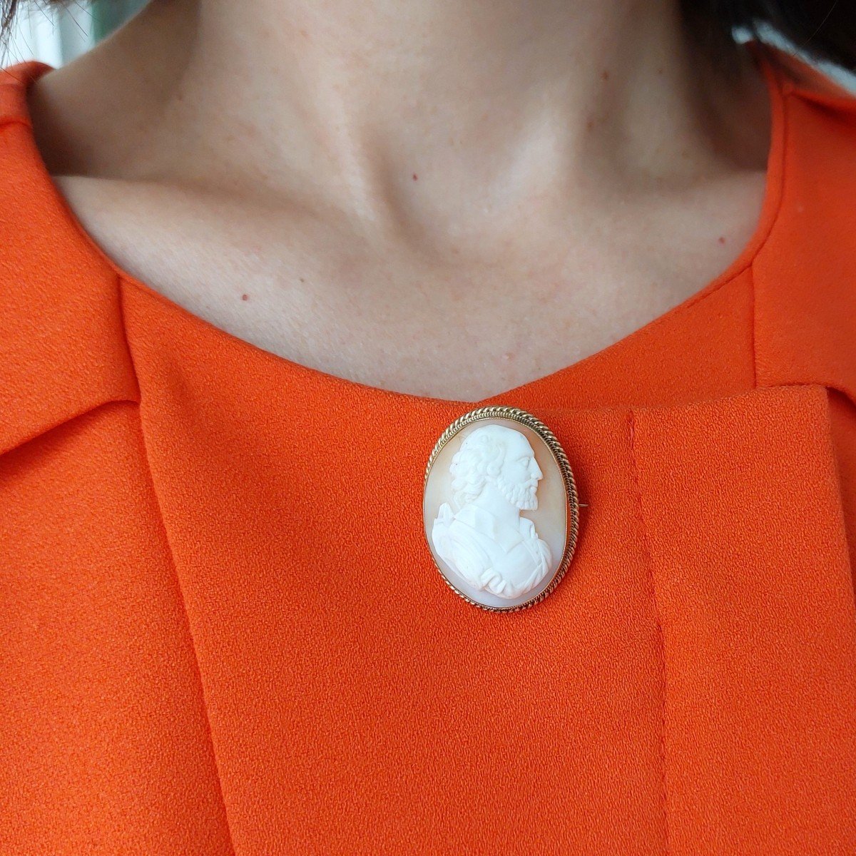 “shakespeare” Camee Brooch, Gold, Shell, 19th Century, English-photo-2