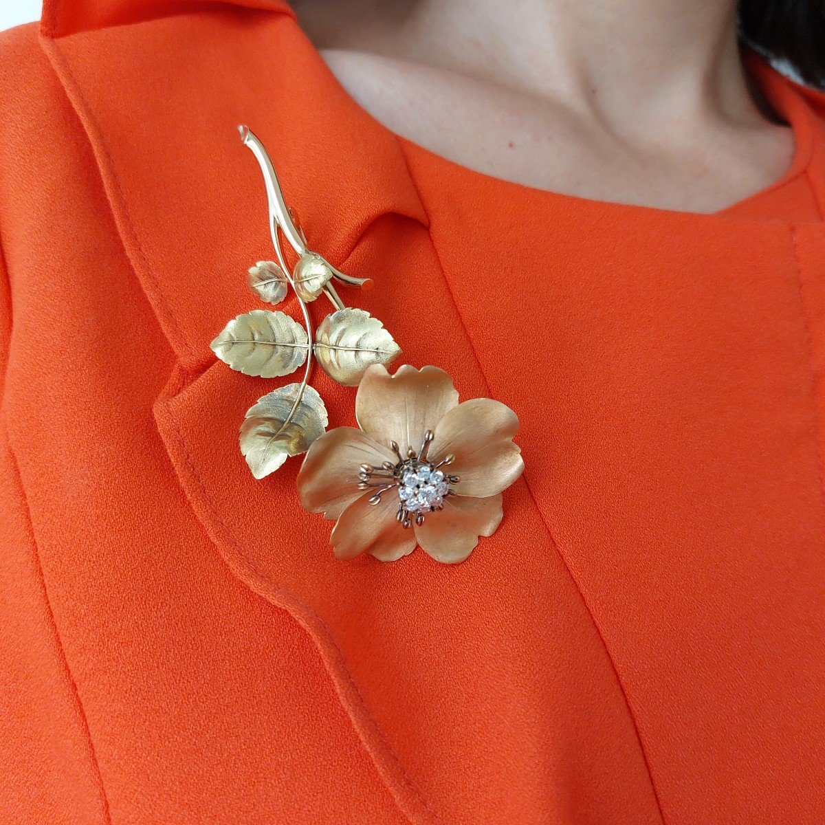 Broche Trembleuse « Eglantine » En Or Et Argent, Diamants, 19è. -photo-2