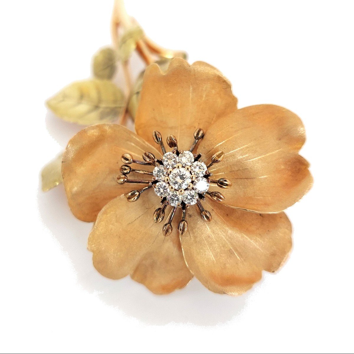 Broche Trembleuse « Eglantine » En Or Et Argent, Diamants, 19è. -photo-4
