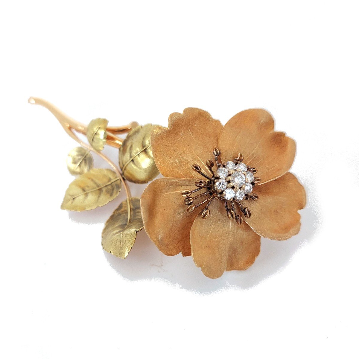 Broche Trembleuse « Eglantine » En Or Et Argent, Diamants, 19è. 