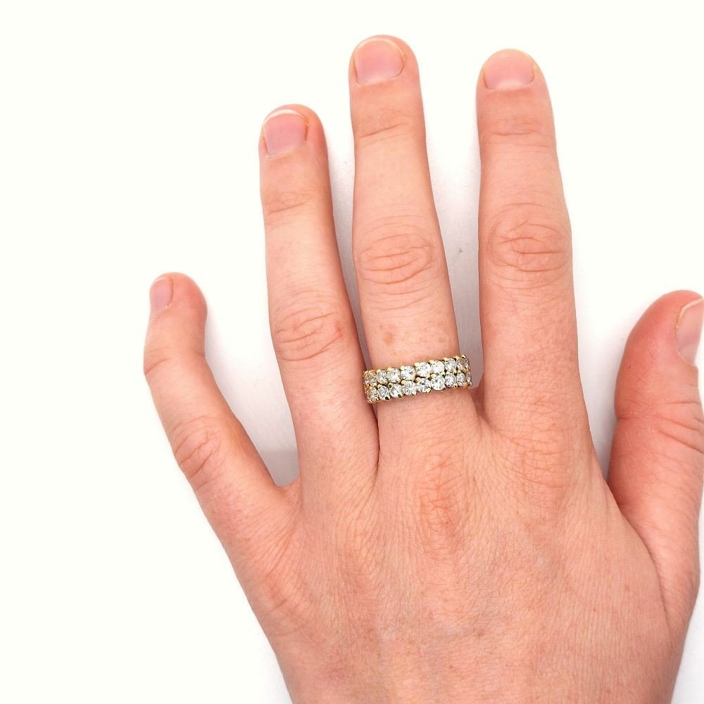 Demi-alliance Double Rangs, Or 18k Et Diamants-photo-4
