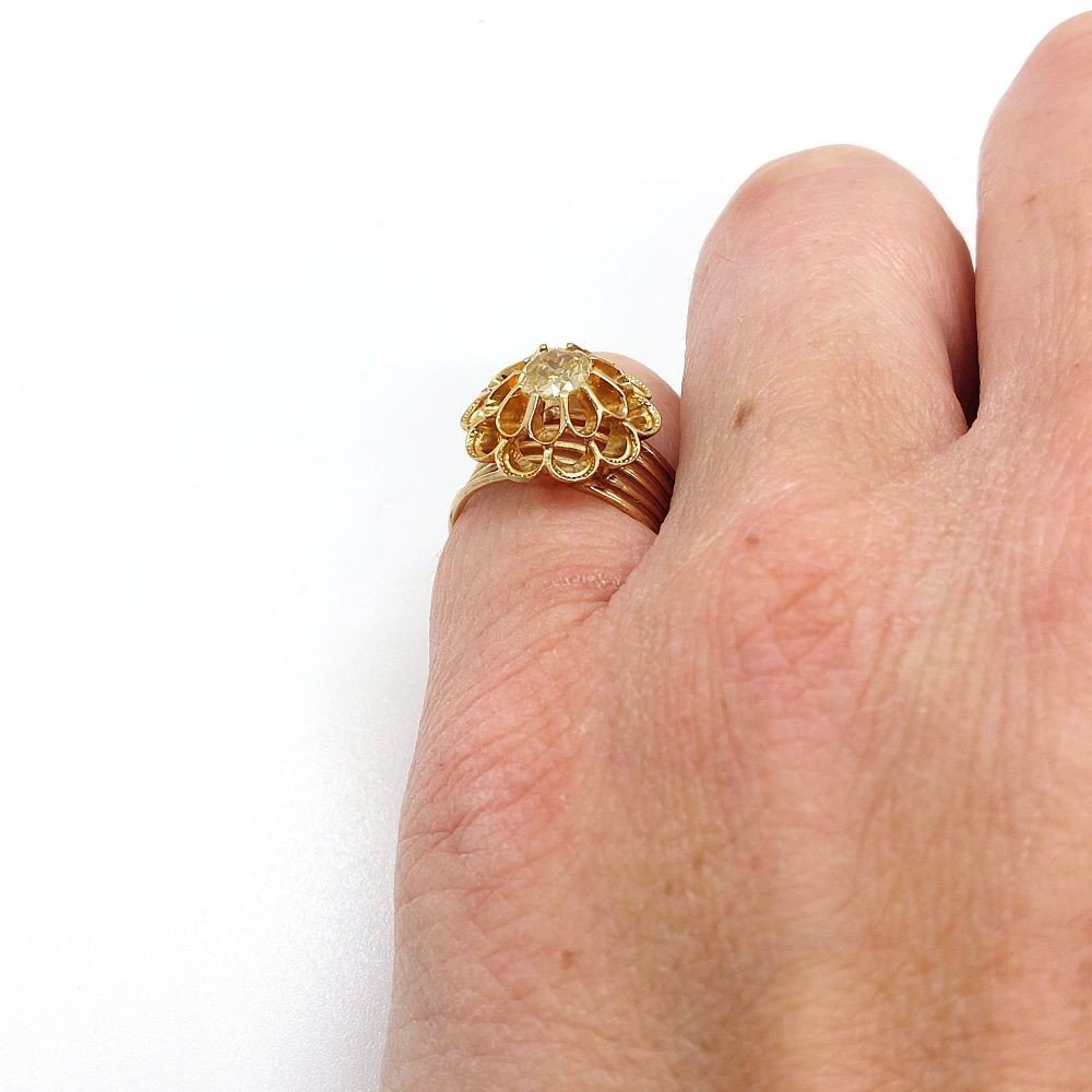 Bague Diamant Jaune « Fleur » Napoléon III-photo-6