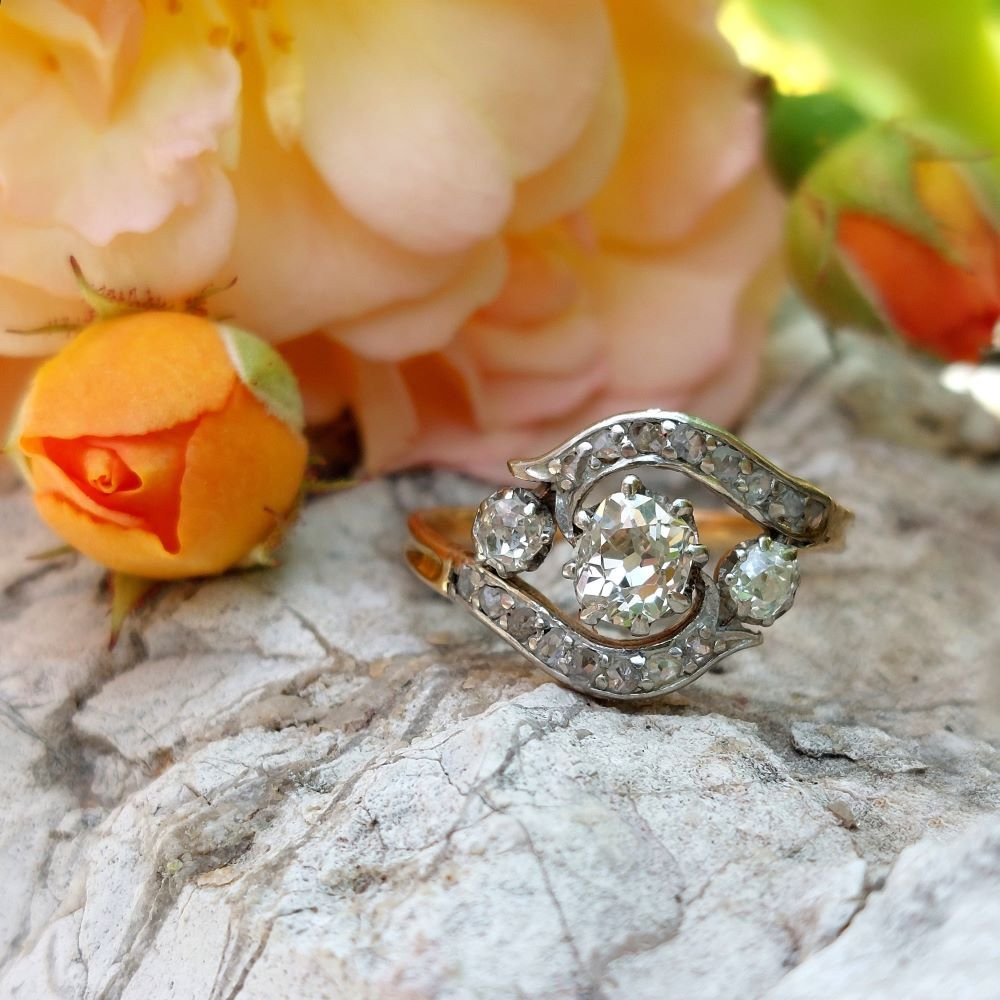 Antique “rameau” Ring, Diamonds, Platinum And 18k Gold. Circa 1900-photo-3