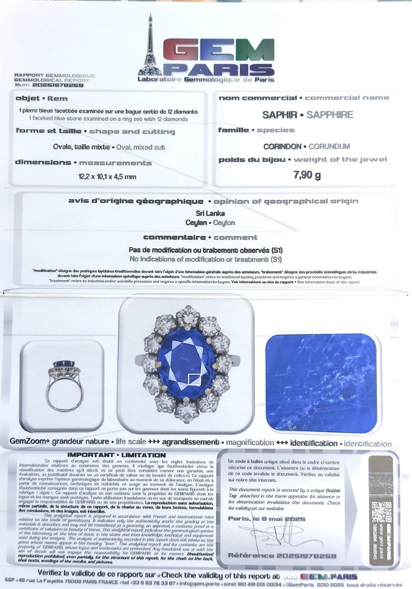 Bague marguerite « Marine », saphir de Ceylan 4,50cts, non chauffé, certifié-photo-4