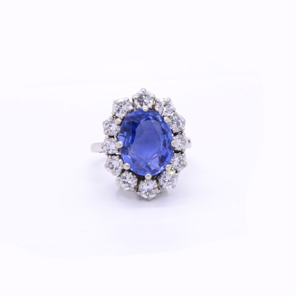Bague marguerite « Marine », saphir de Ceylan 4,50cts, non chauffé, certifié
