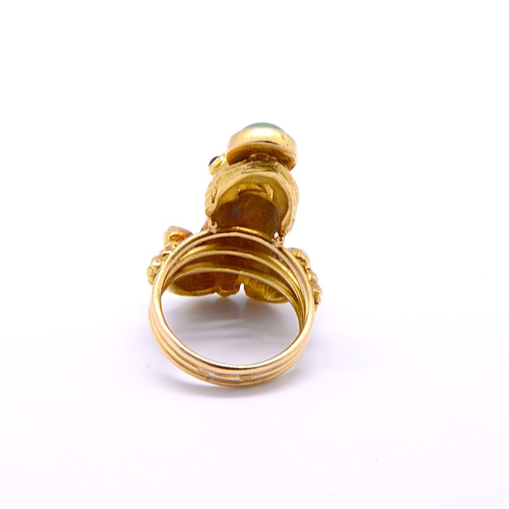 Bague "Grenouille", Vers 1910, or 18k, turquoise verte et saphirs-photo-3