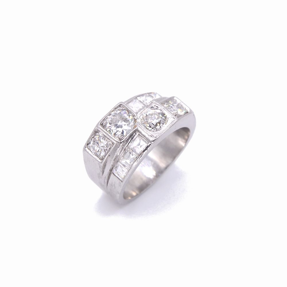 Bague Tank asymétrique "Equilibria", diamants et platine-photo-4