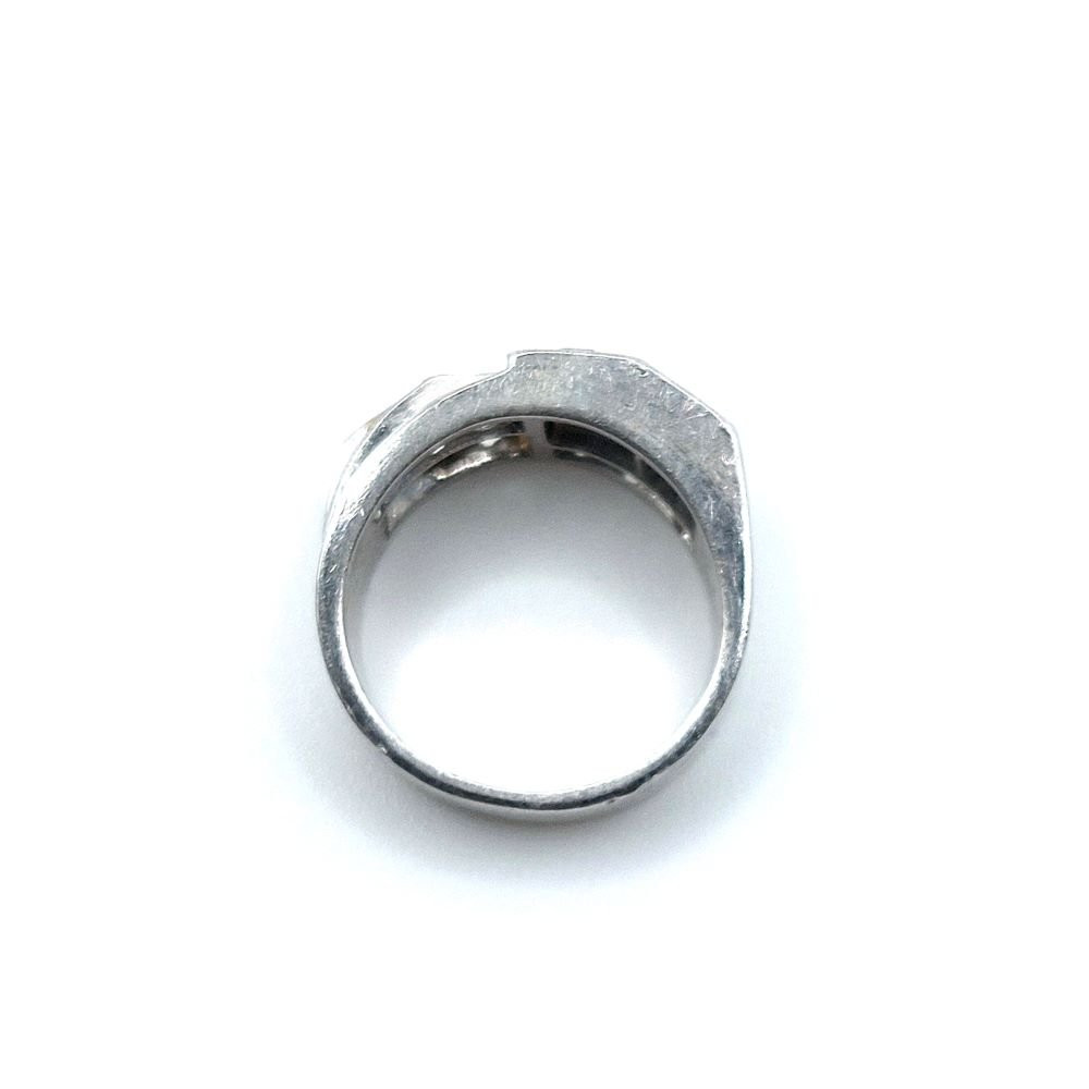 Bague Tank asymétrique "Equilibria", diamants et platine-photo-4