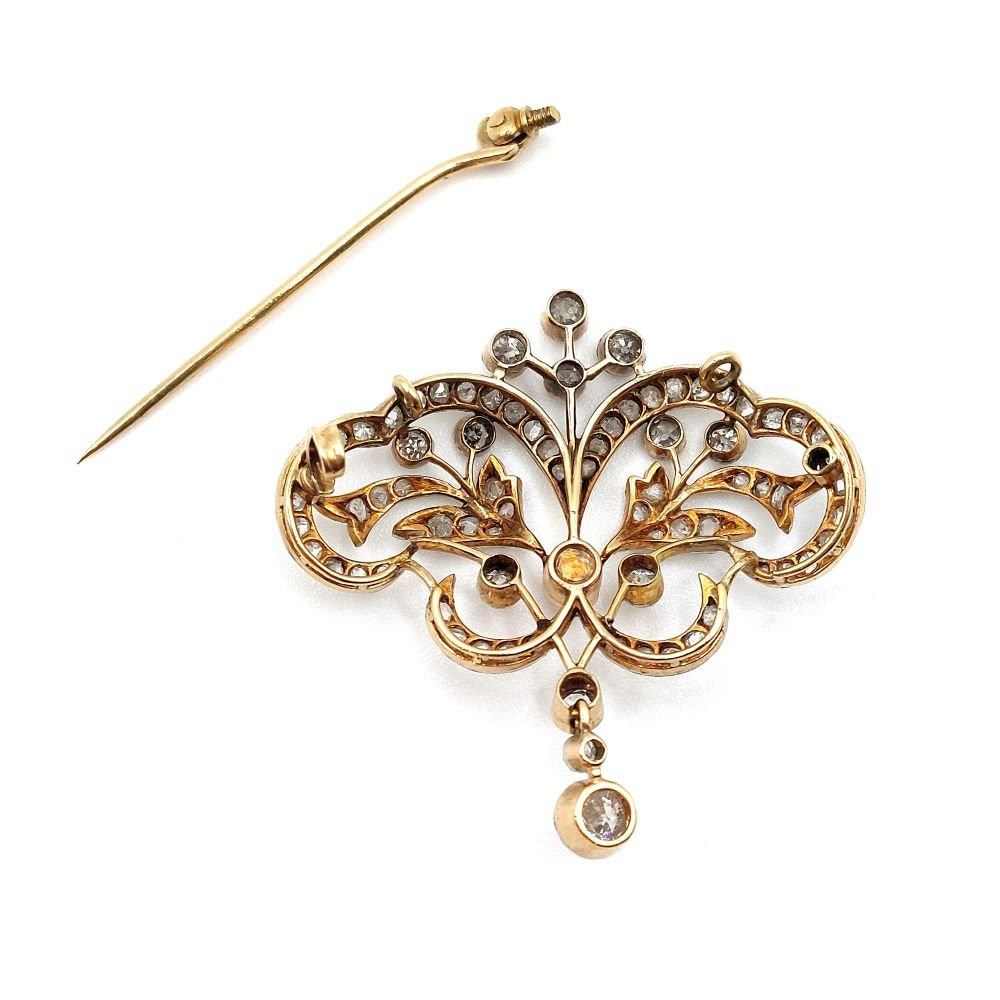 Broche Art Nouveau "Constantia" transformable – Diamants, perle, or 18k et argent 925-photo-3
