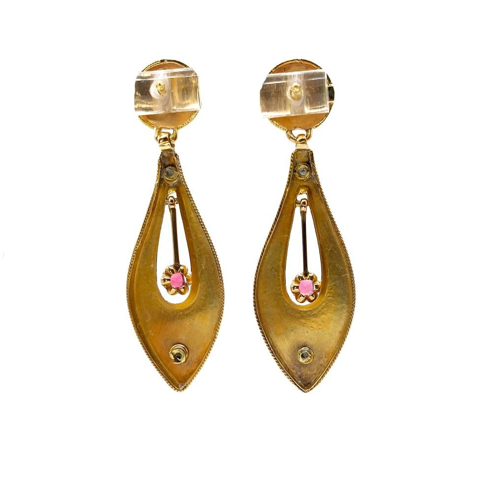 Antique "incarnat" Earrings – 18k Yellow Gold, Rubies, Pearls – Early 20th Century-photo-1
