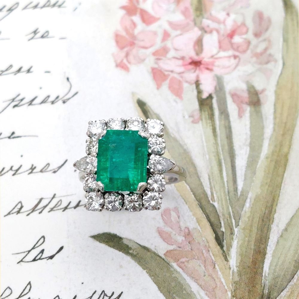 Bague émeraude de Colombie "Merveilleuse" - platine, diamants et émeraude - certifiée-photo-3