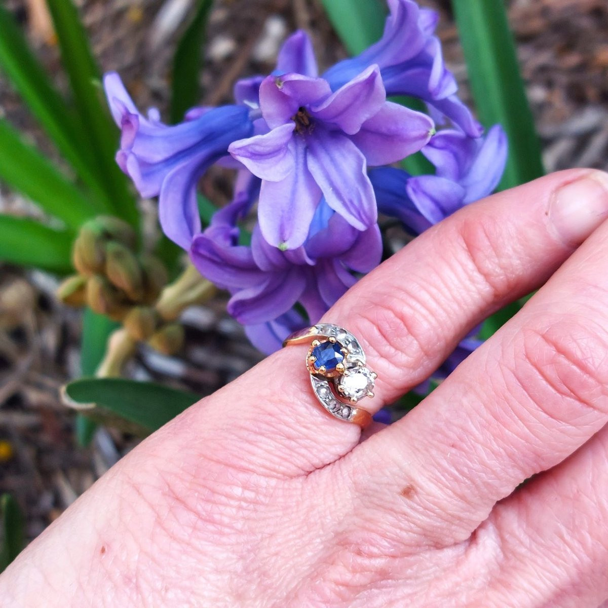 Bague Toi & Moi saphir et diamant - Fin XIXème siècle-photo-2