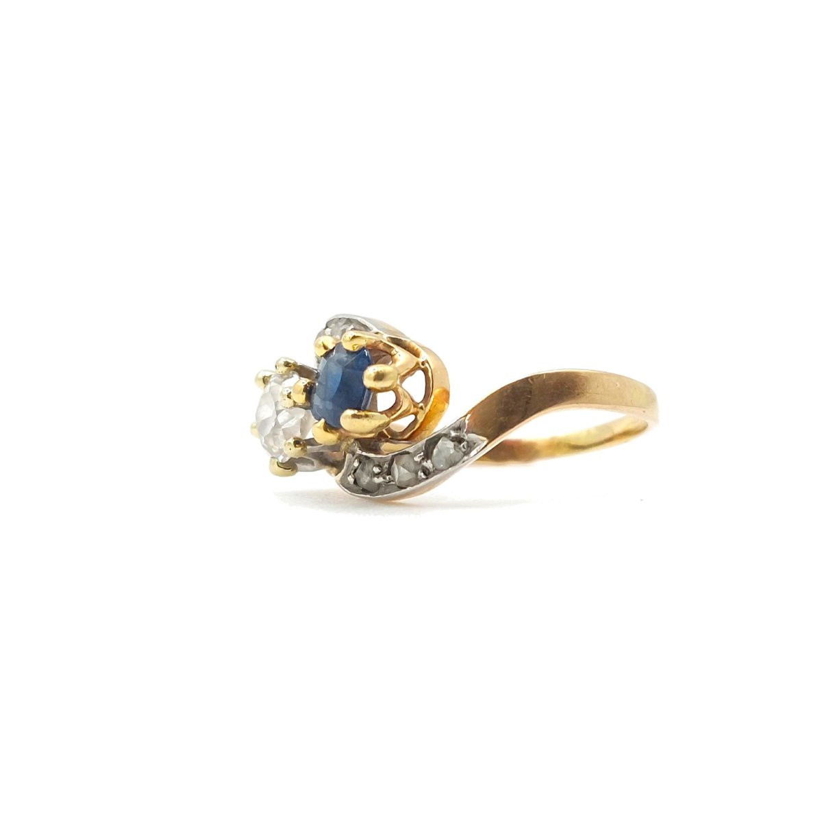 Bague Toi & Moi saphir et diamant - Fin XIXème siècle-photo-4