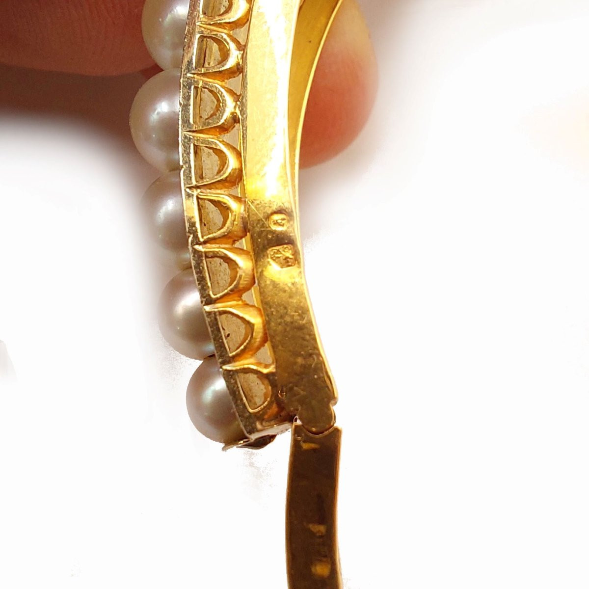 Bracelet jonc Belle Époque ouvrant - or et perles-photo-1