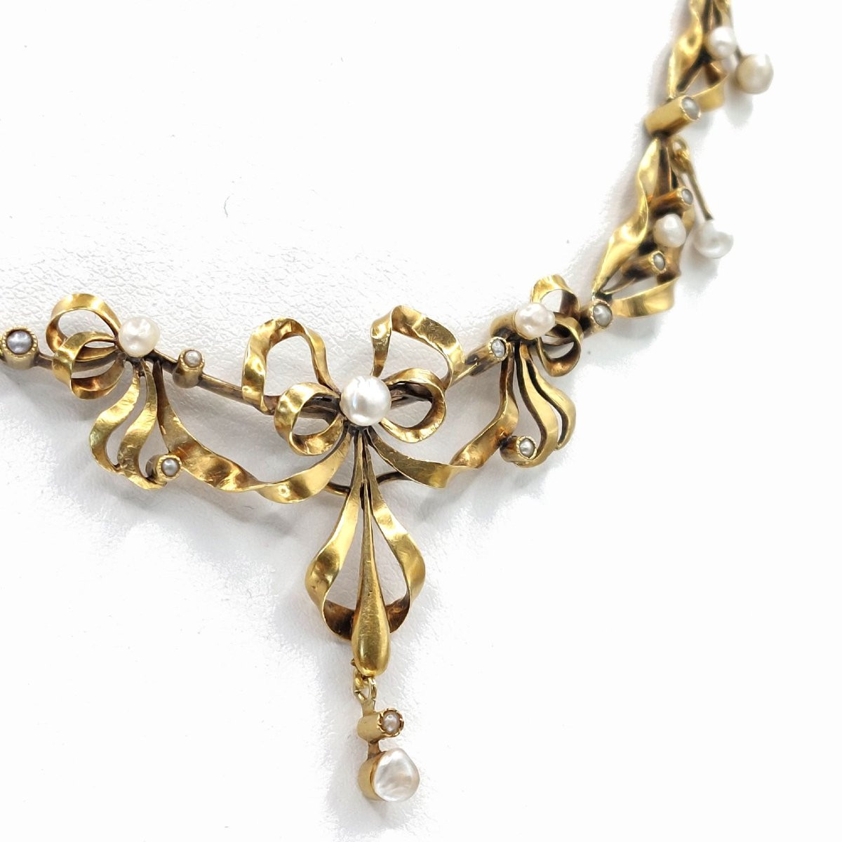 Collier Belle Époque noeuds - or 18k et perles semences-photo-4