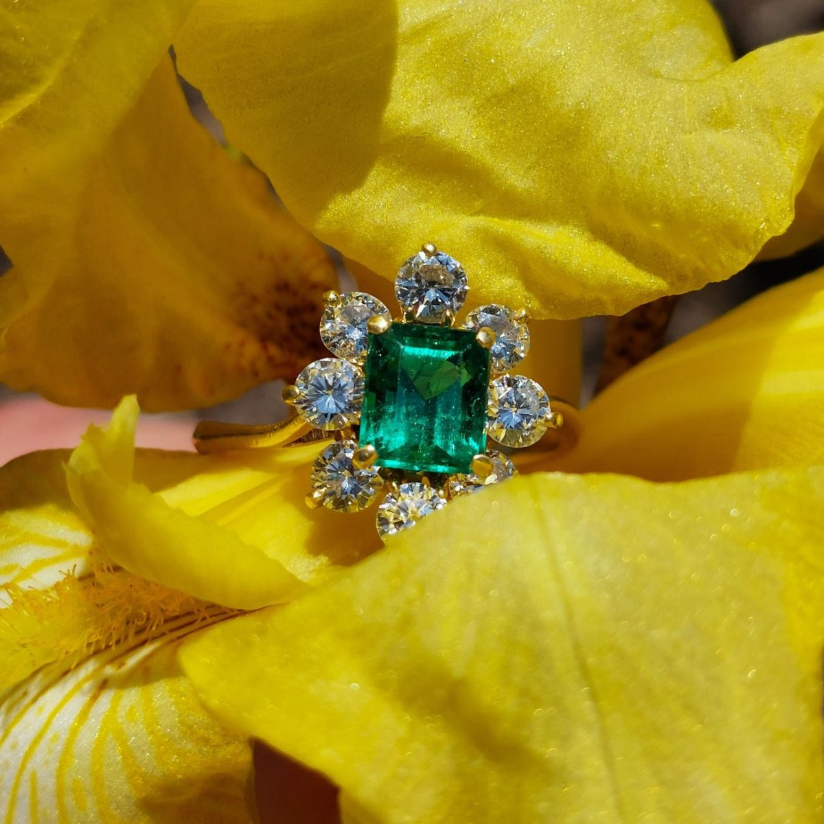 Zambian Emerald And Diamond Daisy Ring - Gemparis Certified-photo-3
