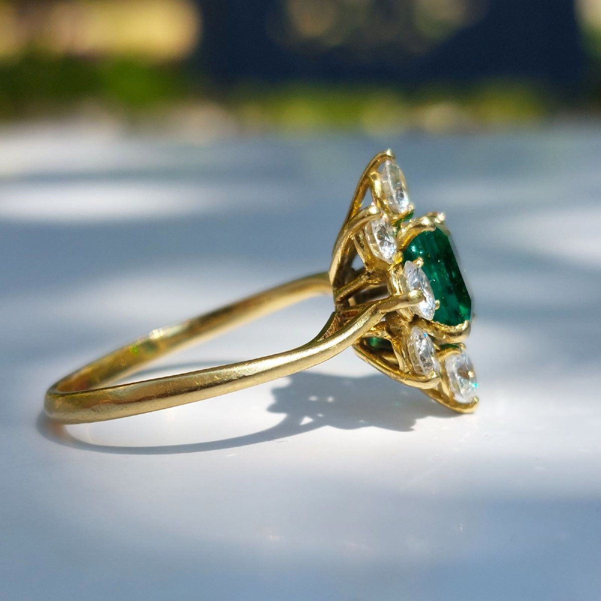 Zambian Emerald And Diamond Daisy Ring - Gemparis Certified-photo-4