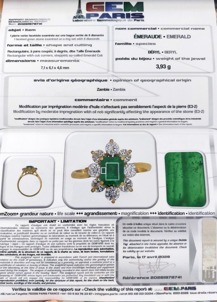 Zambian Emerald And Diamond Daisy Ring - Gemparis Certified-photo-7