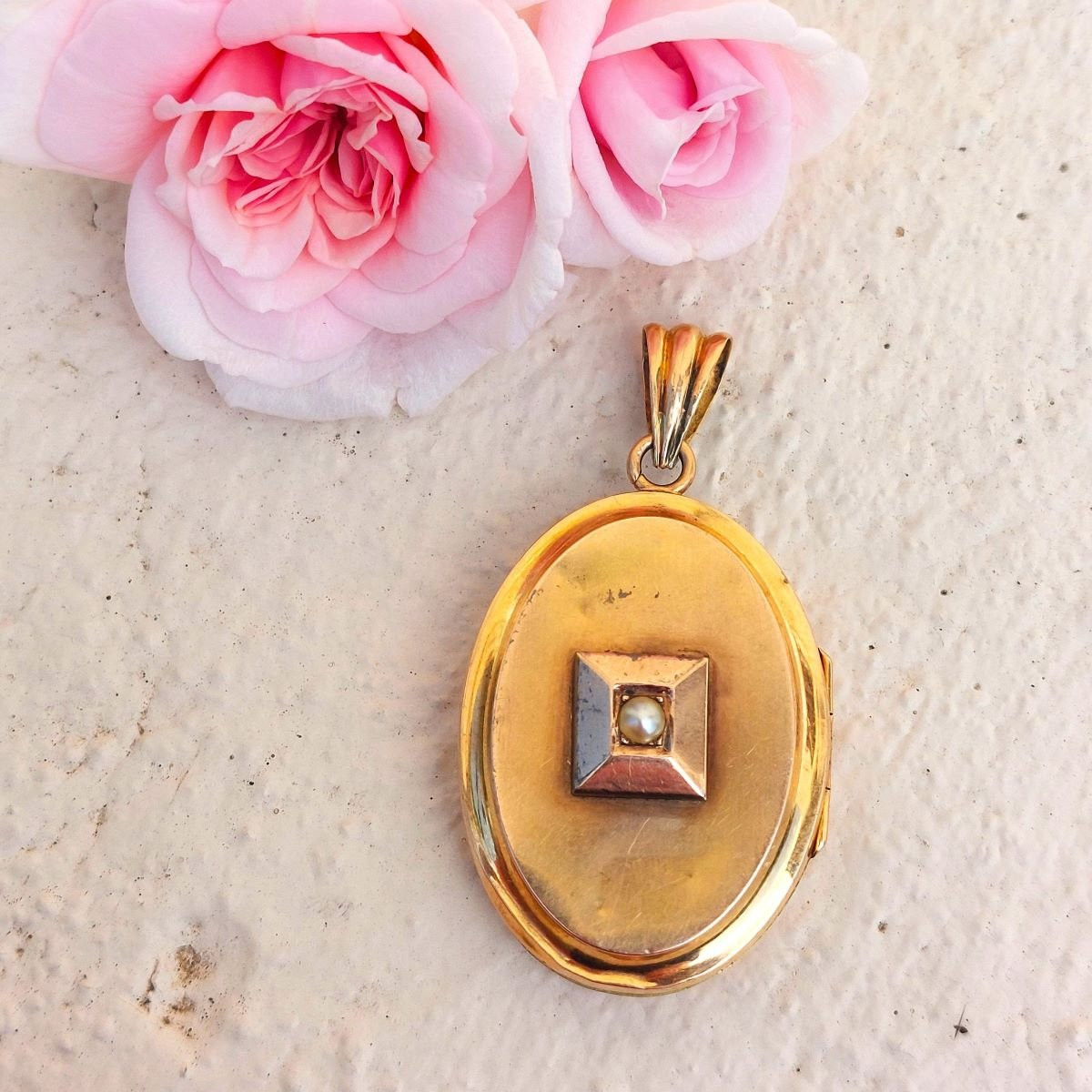 19th Century Medallion Pendant, 18k Gold And Pearl-photo-3