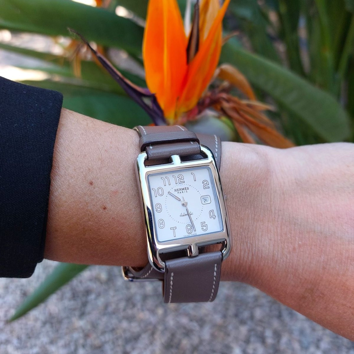 Montre Hermès Cape Cod, Grand Modèle, Automatique, acier et veau Swift-photo-2