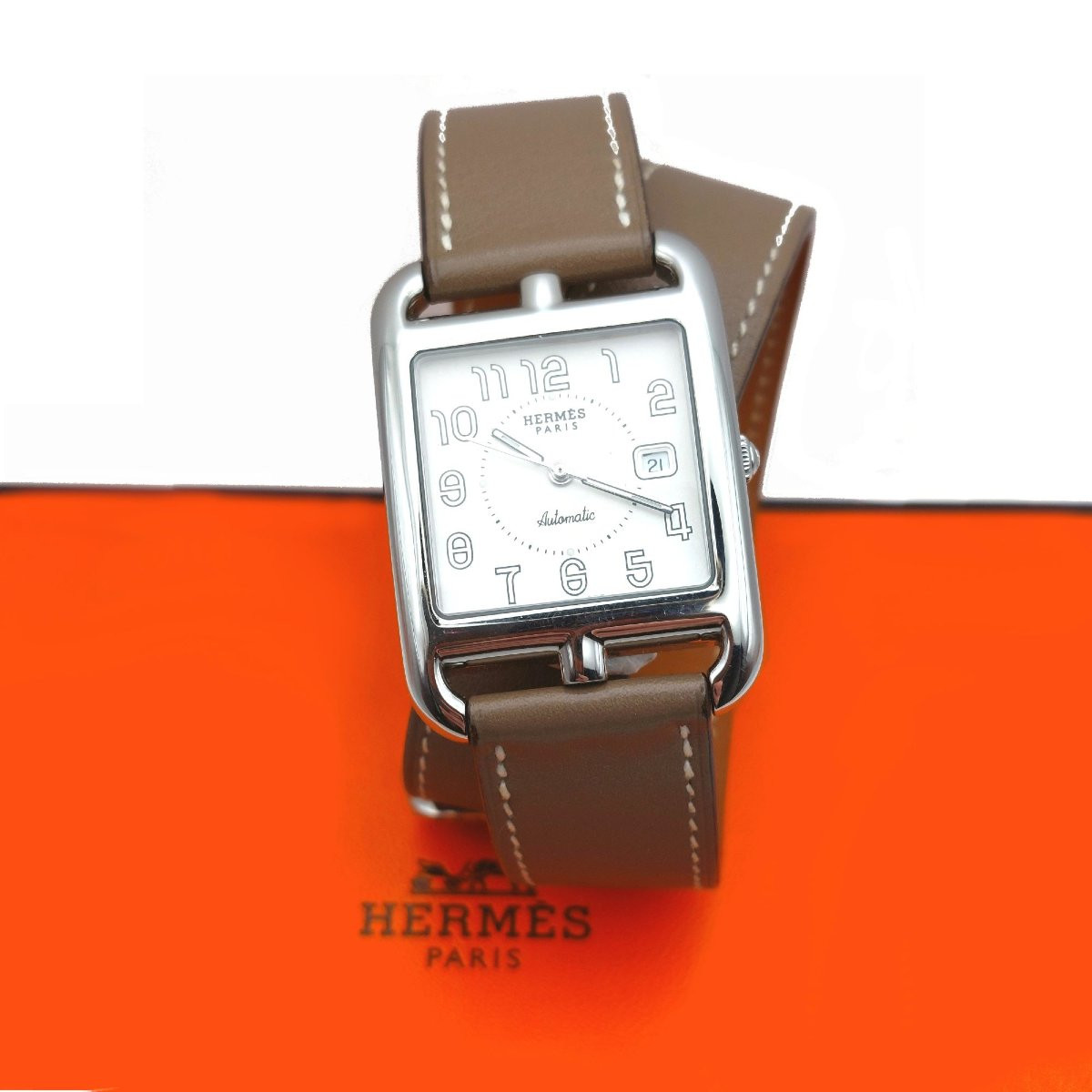 Montre Hermès Cape Cod, Grand Modèle, Automatique, acier et veau Swift-photo-3