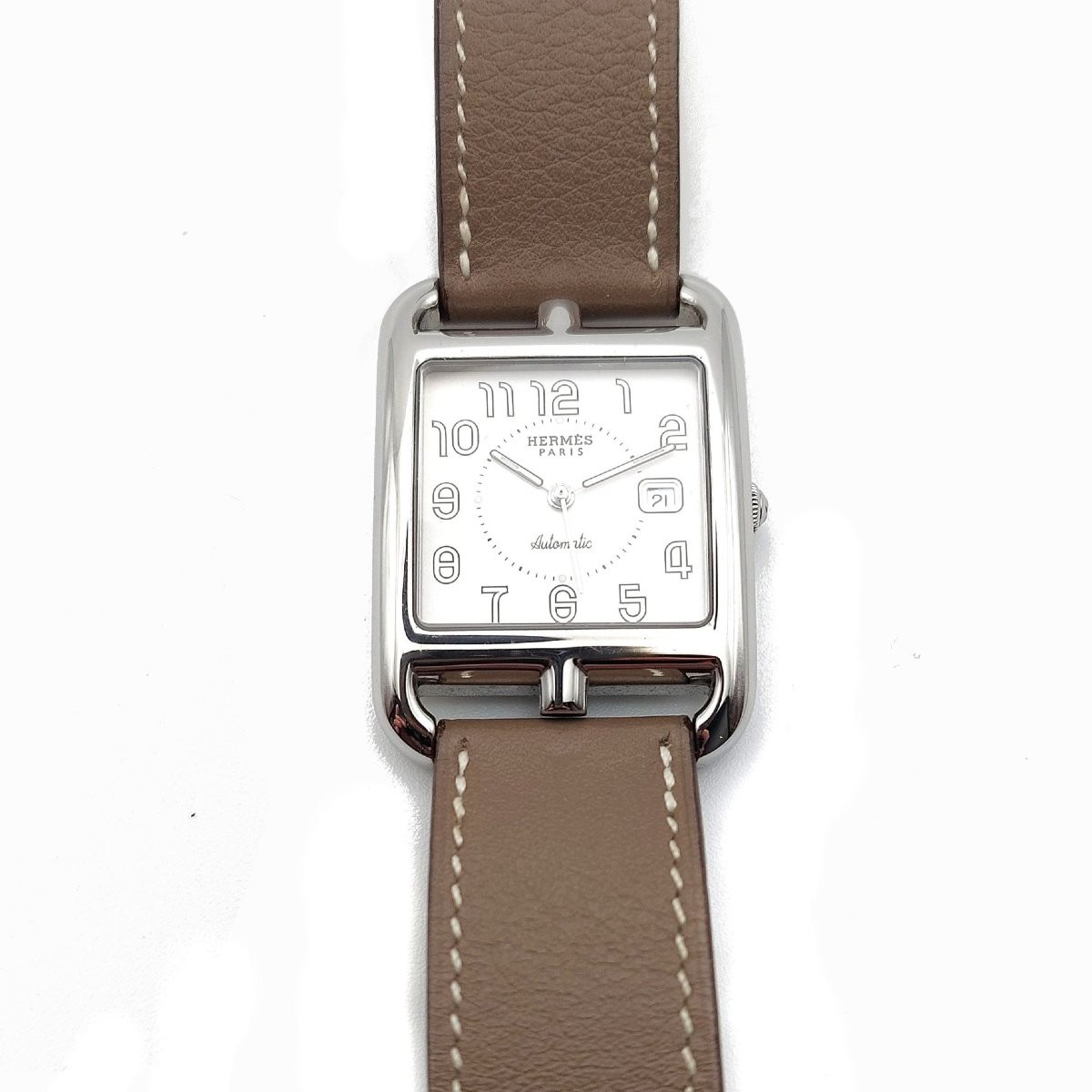 Montre Hermès Cape Cod, Grand Modèle, Automatique, acier et veau Swift-photo-2