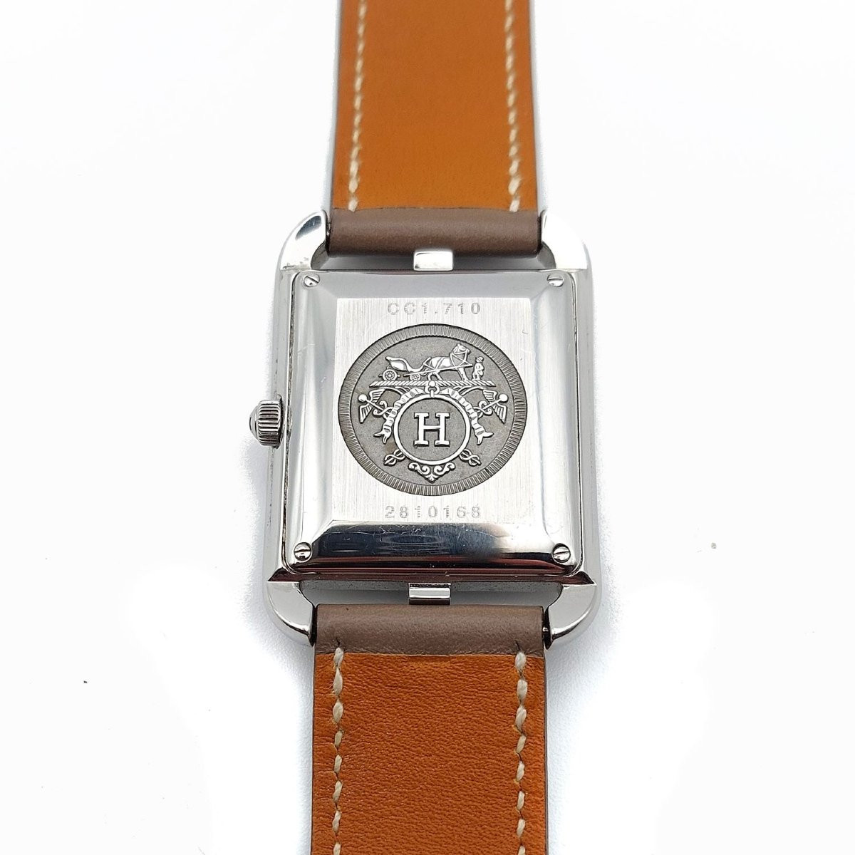 Montre Hermès Cape Cod, Grand Modèle, Automatique, acier et veau Swift-photo-3