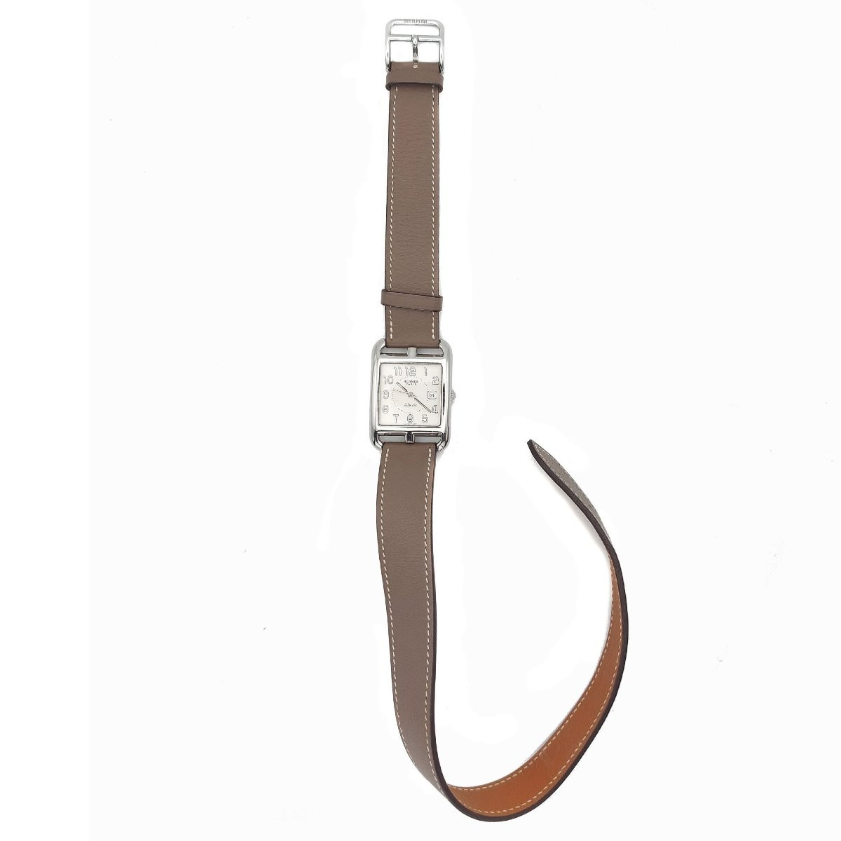 Montre Hermès Cape Cod, Grand Modèle, Automatique, acier et veau Swift-photo-4